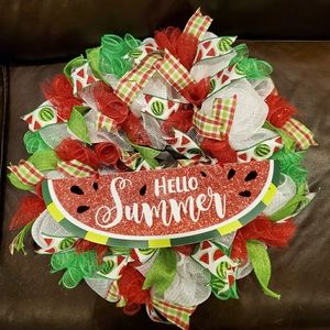 Hello Summer Watermelon Deco Mesh & ribbon wreath
